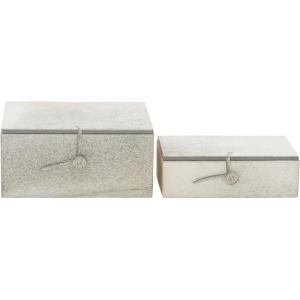 imageDeco 79 Leather Handmade Decorative Box Cowhide Storage Decorative Keepsake Boxes with Loop Fastener Set of 2 Storage Boxes 11quot 10quotW Gray