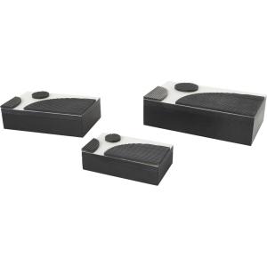 imageDeco 79 Mango Wood Floral Handmade Decorative Box Decorative Keepsake Boxes with Hinged Lid Set of 3 Storage Boxes 8quot 10quot 12quotW WhiteBlack