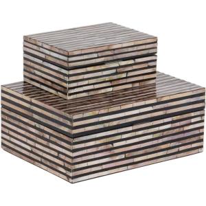 imageDeco 79 Mother of Pearl Shell Decorative Box Mosaic Storage Decorative Keepsake Boxes with Taupe Accents Set of 2 Storage Boxes 12quot 8quotW BeigeBeige
