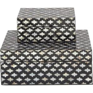 imageDeco 79 Mother of Pearl Shell Decorative Box Mosaic Storage Decorative Keepsake Boxes with Taupe Accents Set of 2 Storage Boxes 12quot 8quotW BeigeBlack