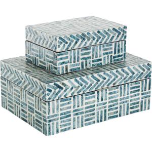 imageDeco 79 Mother of Pearl Shell Decorative Box Mosaic Storage Decorative Keepsake Boxes with Taupe Accents Set of 2 Storage Boxes 12quot 8quotW BeigeBlue