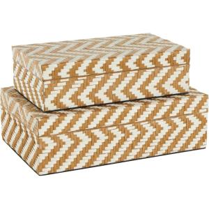 imageDeco 79 Mother of Pearl Shell Decorative Box Mosaic Storage Decorative Keepsake Boxes with Taupe Accents Set of 2 Storage Boxes 12quot 8quotW BeigeBrown