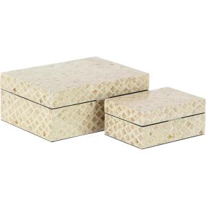 imageDeco 79 Mother of Pearl Shell Decorative Box Mosaic Storage Decorative Keepsake Boxes with Taupe Accents Set of 2 Storage Boxes 12quot 8quotW BeigeCream