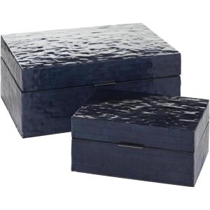 imageDeco 79 Mother of Pearl Shell Decorative Box Mosaic Storage Decorative Keepsake Boxes with Taupe Accents Set of 2 Storage Boxes 12quot 8quotW BeigeDark Blue