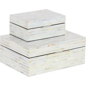 imageDeco 79 Mother of Pearl Shell Decorative Box Mosaic Storage Decorative Keepsake Boxes with Taupe Accents Set of 2 Storage Boxes 12quot 8quotW BeigeLight Blue