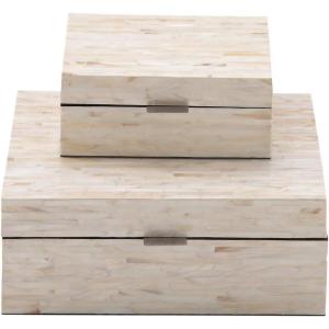 imageDeco 79 Mother of Pearl Shell Decorative Box Mosaic Storage Decorative Keepsake Boxes with Taupe Accents Set of 2 Storage Boxes 12quot 8quotW BeigeWhite