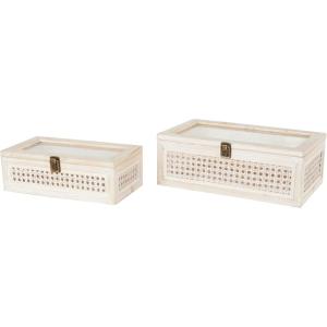 imageDeco 79 Wood Decorative Box Decorative Keepsake Boxes with Lid Set of 2 Storage Boxes 10quot 7quotW BrownCream