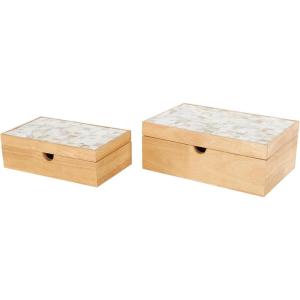 imageDeco 79 Wood Decorative Box Decorative Keepsake Boxes with Lid Set of 2 Storage Boxes 10quot 7quotW BrownLight Brown