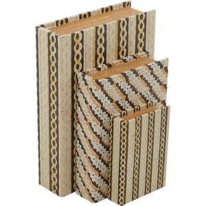 imageDeco 79 Wooden Decorative Box Faux Book Book Shaped Boxes with World Map Cover Set of 3 Decorative Keepsake Boxes 14quot 12quot 9quotH Multi ColoredBeige