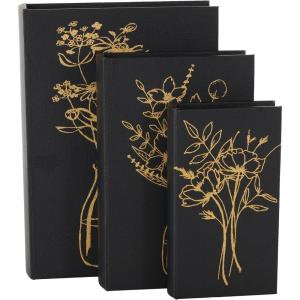 imageDeco 79 Wooden Decorative Box Faux Book Book Shaped Boxes with World Map Cover Set of 3 Decorative Keepsake Boxes 14quot 12quot 9quotH Multi ColoredBlack