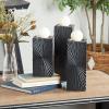 imageCosmoLiving by Cosmopolitan Wood Geometric Carved Pillar Candle Holder Set of 3 12quot 10quot 8quotH GoldBlack