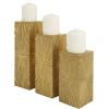 imageCosmoLiving by Cosmopolitan Wood Geometric Carved Pillar Candle Holder Set of 3 12quot 10quot 8quotH GoldGold
