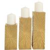 imageCosmoLiving by Cosmopolitan Wood Geometric Carved Pillar Candle Holder Set of 3 12quot 10quot 8quotH GoldGold