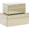 imageCosmoLiving by Cosmopolitan Wooden Geometric Decorative Box Hinged Lid Decorative Keepsake Boxes Set of 2 Storage Boxes 11quot 9quotW GoldJewley Box