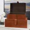 imageDeco 79 Leather Handmade Decorative Box Storage Decorative Keepsake Boxes with Snap Front Closure and Detailed Stitching Set of 2 Storage Boxes 17quot 14quot W Dark BrownBrown