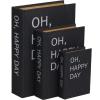 imageDeco 79 Linen Fabric Decorative Box Storage Book Book Shaped Boxes with Typography and Gold Page Inspired Detail Set of 3 Decorative Keepsake Boxes 12 9 7quot H Light GrayBlack