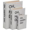 imageDeco 79 Linen Fabric Decorative Box Storage Book Book Shaped Boxes with Typography and Gold Page Inspired Detail Set of 3 Decorative Keepsake Boxes 12 9 7quot H Light GrayLight Gray