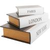 imageDeco 79 Linen Fabric Decorative Box Storage Book Book Shaped Boxes with Typography and Gold Page Inspired Detail Set of 3 Decorative Keepsake Boxes 12 9 7quot H Light GrayBlack