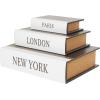 imageDeco 79 Linen Fabric Decorative Box Storage Book Book Shaped Boxes with Typography and Gold Page Inspired Detail Set of 3 Decorative Keepsake Boxes 12 9 7quot H Light GrayBlack