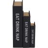 imageDeco 79 Linen Fabric Decorative Box Storage Book Book Shaped Boxes with Typography and Gold Page Inspired Detail Set of 3 Decorative Keepsake Boxes 12 9 7quot H Light GrayBlack