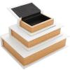 imageDeco 79 Linen Fabric Decorative Box Storage Book Book Shaped Boxes with Typography and Gold Page Inspired Detail Set of 3 Decorative Keepsake Boxes 12 9 7quot H Light GrayWhite