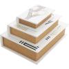 imageDeco 79 Linen Fabric Decorative Box Storage Book Book Shaped Boxes with Typography and Gold Page Inspired Detail Set of 3 Decorative Keepsake Boxes 12 9 7quot H Light GrayWhite
