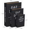 imageDeco 79 Linen Fabric Decorative Box Storage Book Book Shaped Boxes with Typography and Gold Page Inspired Detail Set of 3 Decorative Keepsake Boxes 12 9 7quot H Light GrayBlack