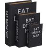 imageDeco 79 Linen Fabric Decorative Box Storage Book Book Shaped Boxes with Typography and Gold Page Inspired Detail Set of 3 Decorative Keepsake Boxes 12 9 7quot H Light GrayBlack