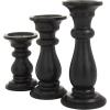 imageDeco 79 Mango Wood Decorative Candle Holder Turned Style Pillar Candle Stand Set of 3 Candlestick Holder 10quot 8quot 6quotH GoldBlack