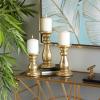 imageDeco 79 Mango Wood Decorative Candle Holder Turned Style Pillar Candle Stand Set of 3 Candlestick Holder 10quot 8quot 6quotH GoldGold