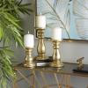 imageDeco 79 Mango Wood Decorative Candle Holder Turned Style Pillar Candle Stand Set of 3 Candlestick Holder 10quot 8quot 6quotH GoldGold