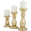 imageDeco 79 Mango Wood Decorative Candle Holder Turned Style Pillar Candle Stand Set of 3 Candlestick Holder 10quot 8quot 6quotH GoldGold