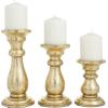 imageDeco 79 Mango Wood Decorative Candle Holder Turned Style Pillar Candle Stand Set of 3 Candlestick Holder 10quot 8quot 6quotH GoldGold
