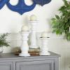 imageDeco 79 Mango Wood Decorative Candle Holder Turned Style Pillar Candle Stand Set of 3 Candlestick Holder 10quot 8quot 6quotH GoldWhite