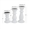 imageDeco 79 Mango Wood Decorative Candle Holder Turned Style Pillar Candle Stand Set of 3 Candlestick Holder 10quot 8quot 6quotH GoldWhite