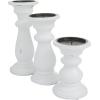 imageDeco 79 Mango Wood Decorative Candle Holder Turned Style Pillar Candle Stand Set of 3 Candlestick Holder 10quot 8quot 6quotH GoldWhite