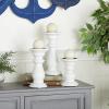 imageDeco 79 Mango Wood Decorative Candle Holder Turned Style Pillar Candle Stand Set of 3 Candlestick Holder 10quot 8quot 6quotH GoldWhite