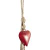 imageDeco 79 Metal Heart Indoor Outdoor Decorative Cow Bells Tibetan Inspired Meditation Bell with 6 Bells on Jute Hanging Rope Cow Bell 4quot x 2quot x 35quot RedRed