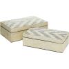 imageDeco 79 Mother of Pearl Shell Handmade Decorative Box Chevron Pattern Decorative Keepsake Boxes with Hinged Lid Set of 2 Storage Boxes 14quot 12quotW CreamCream