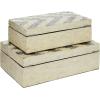 imageDeco 79 Mother of Pearl Shell Handmade Decorative Box Chevron Pattern Decorative Keepsake Boxes with Hinged Lid Set of 2 Storage Boxes 14quot 12quotW CreamCream