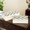 imageDeco 79 Mother of Pearl Shell Handmade Decorative Box Chevron Pattern Decorative Keepsake Boxes with Hinged Lid Set of 2 Storage Boxes 14quot 12quotW CreamCream