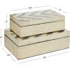 imageDeco 79 Mother of Pearl Shell Handmade Decorative Box Chevron Pattern Decorative Keepsake Boxes with Hinged Lid Set of 2 Storage Boxes 14quot 12quotW CreamCream