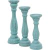 imageDeco 79 Wooden Decorative Candle Holder Distressed Turned Candle Stand Set of 3 Candlestick Holder 15quot 13quot 11quotH GrayBlue