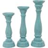 imageDeco 79 Wooden Decorative Candle Holder Distressed Turned Candle Stand Set of 3 Candlestick Holder 15quot 13quot 11quotH GrayBlue