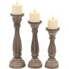 imageDeco 79 Wooden Decorative Candle Holder Distressed Turned Candle Stand Set of 3 Candlestick Holder 15quot 13quot 11quotH GrayBrown