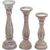 imageDeco 79 Wooden Decorative Candle Holder Distressed Turned Candle Stand Set of 3 Candlestick Holder 15quot 13quot 11quotH GrayBrown