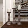 imageDeco 79 Wooden Decorative Candle Holder Distressed Turned Candle Stand Set of 3 Candlestick Holder 15quot 13quot 11quotH GrayBrown