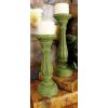 imageDeco 79 Wooden Decorative Candle Holder Distressed Turned Candle Stand Set of 3 Candlestick Holder 15quot 13quot 11quotH GrayGreen
