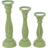 imageDeco 79 Wooden Decorative Candle Holder Distressed Turned Candle Stand Set of 3 Candlestick Holder 15quot 13quot 11quotH GrayGreen