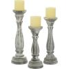 imageDeco 79 Wooden Decorative Candle Holder Distressed Turned Candle Stand Set of 3 Candlestick Holder 15quot 13quot 11quotH GrayWhite